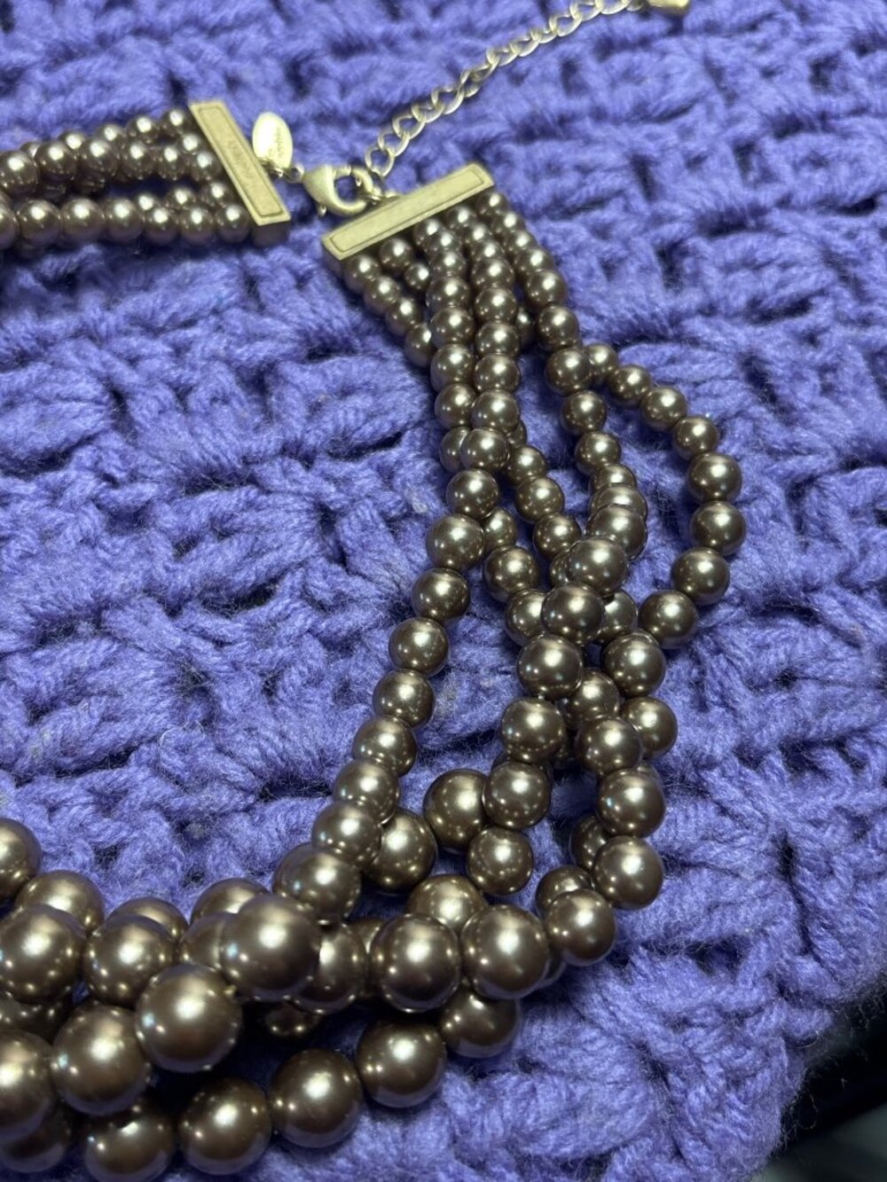 Lia Sophia Cafe Au Lait Bronze Color Plastic Faux Pearl Multi Strand Necklace - Picture 3 of 5